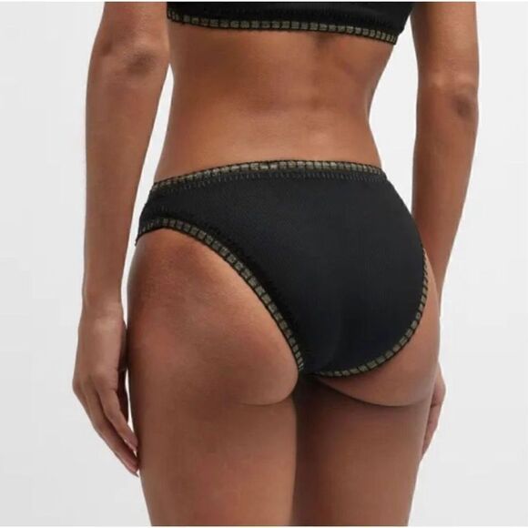 NWT Platinum By Solange Ferrarini Crochet Trim Swim Bikini Bottom Black Gold S - Picture 2 of 10